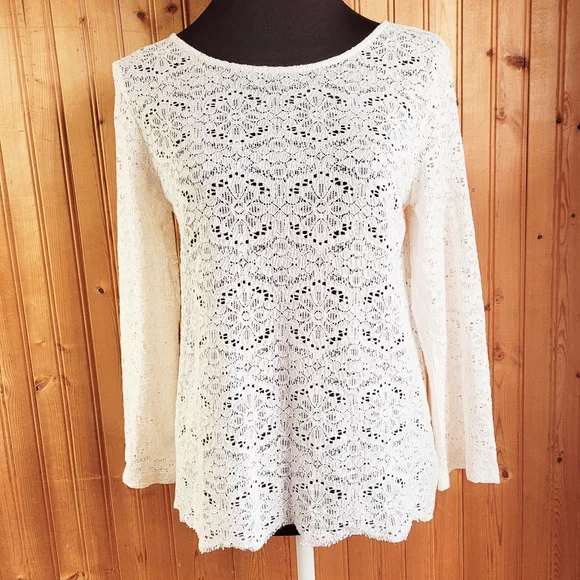 LOFT Tops Loft Long Sleeve Lace Cream Colored Button Down The